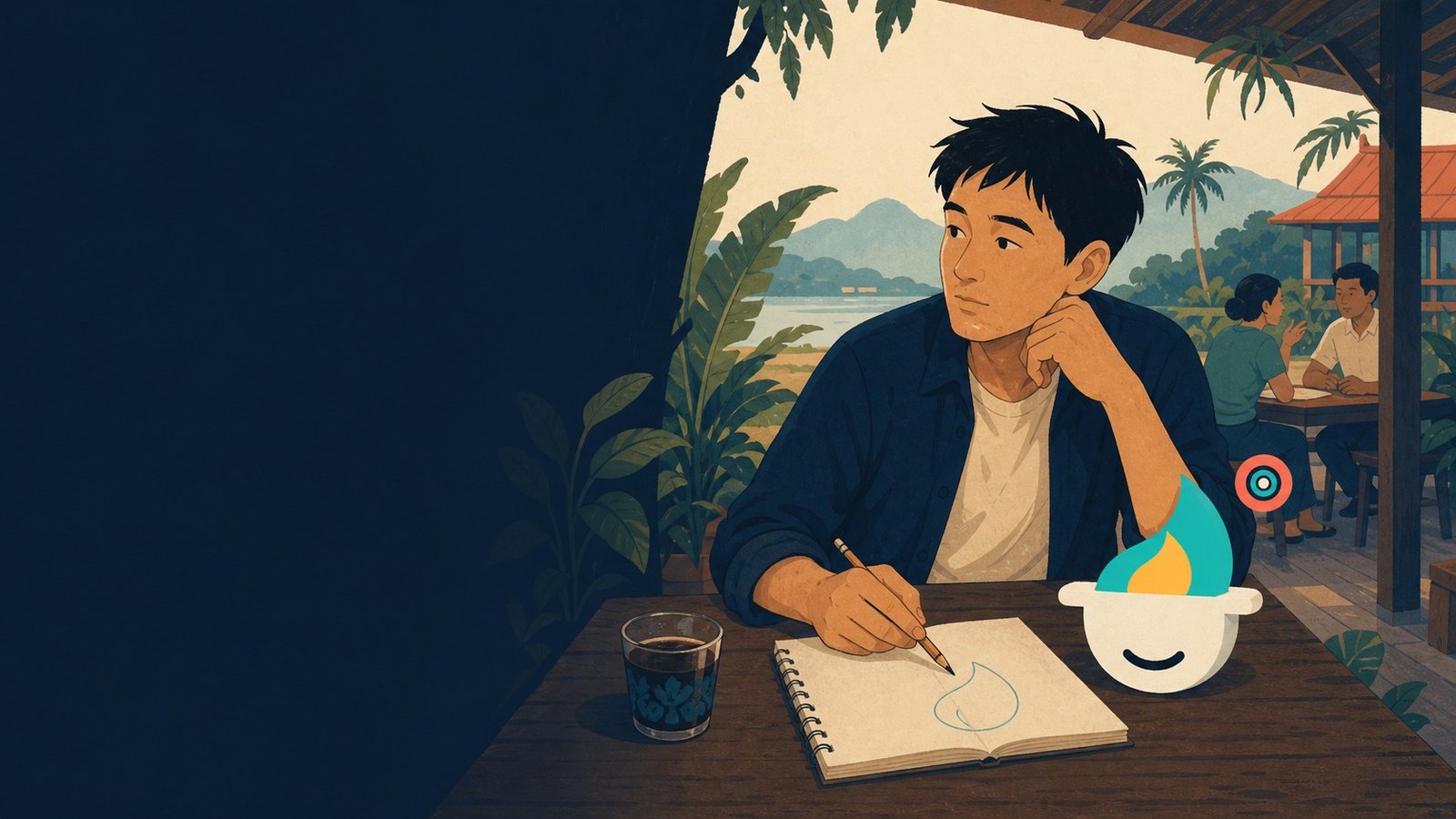 Concept scene of one person sketching beside a KAIMAN companion in Sattahip